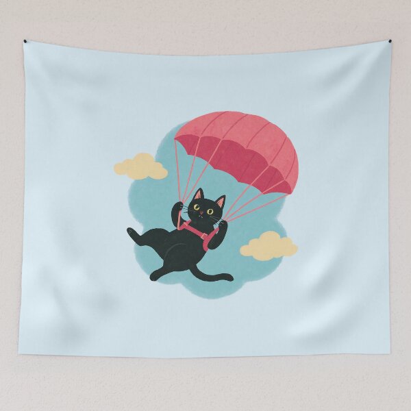 Item preview, Parachuting Black Cat – Whiskers in the Wind designed and sold by Sepinik.
