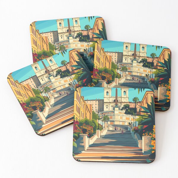 Item preview, Spanish Steps Retro Travel Poster – Vintage Rome Landmark Architecture Art Print designed and sold by StrasserArt.