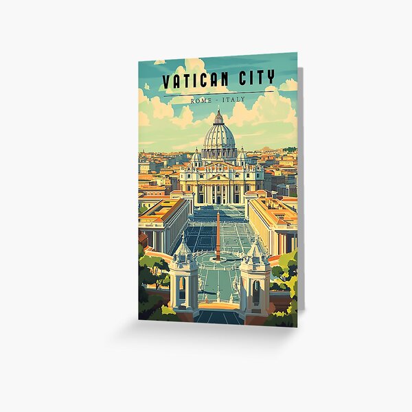 Aperçu de l'œuvre  Affiche de voyage rétro du Vatican – Impression d'art vintage de Rome Tags SEO : créée et vendue par StrasserArt.