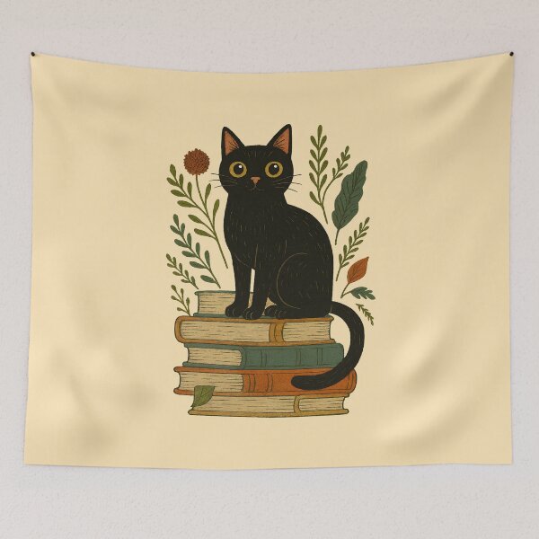 Item preview, Vintage Black Cat on Books – A Quiet Guardian of Stories designed and sold by Sepinik.