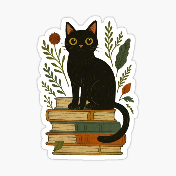 Item preview, Vintage Black Cat on Books – A Quiet Guardian of Stories designed and sold by Sepinik.