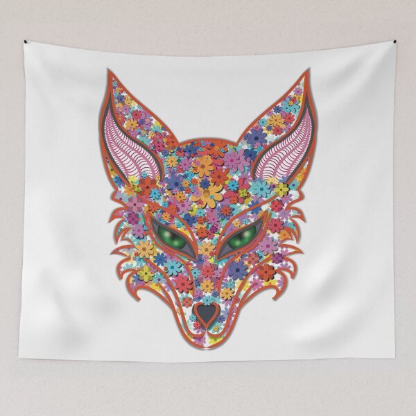 Item preview, Floral Fox Art – Vibrant Flower Fox Head with Green Eyes designed and sold by Elizarfa.