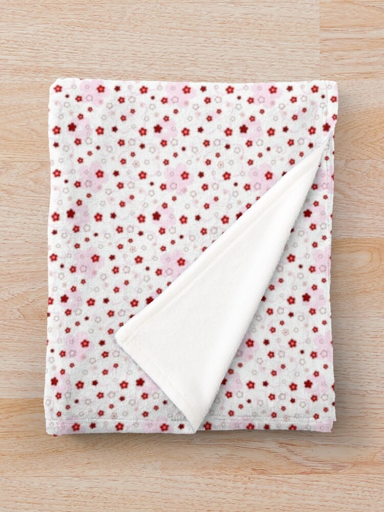 Alternate view of Cherry Blossom Season in White and Red Throw Blanket