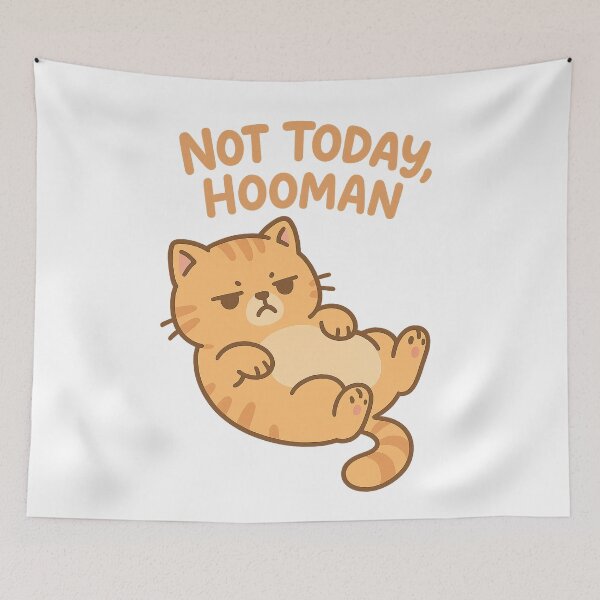 Item preview, Lazy Cat Funny Quote Sticker – 'Not Today, Hooman' Kawaii Cartoon Style for Cat Lovers designed and sold by HAFIZ-DP.