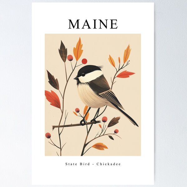 Item preview, MAINE State Bird - Chickadee designed and sold by MarkedArtPrints.