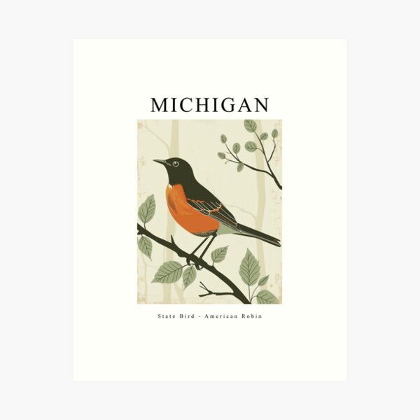 Item preview, MICHIGAN State Bird - American Robin designed and sold by MarkedArtPrints.
