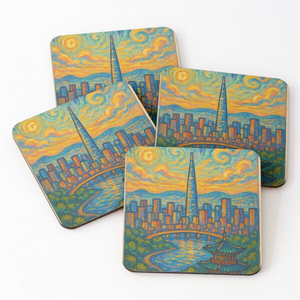 Item preview, Seoul Sunset with Pagoda and Towers – Artistic Korean Cityscape designed and sold by Places On Earth.