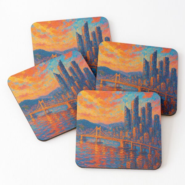 Item preview, Gwangan Bridge at Dusk – Busan Skyline Glow designed and sold by Places On Earth.