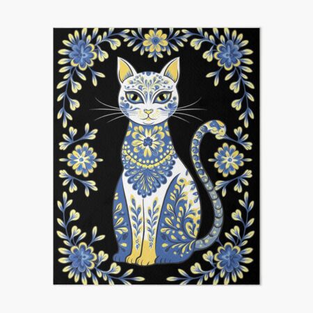 Vista previa del artículo con la obra «Gato de Ucrania con flores y bandera ucraniana», diseñado y vendido por brynatshop.