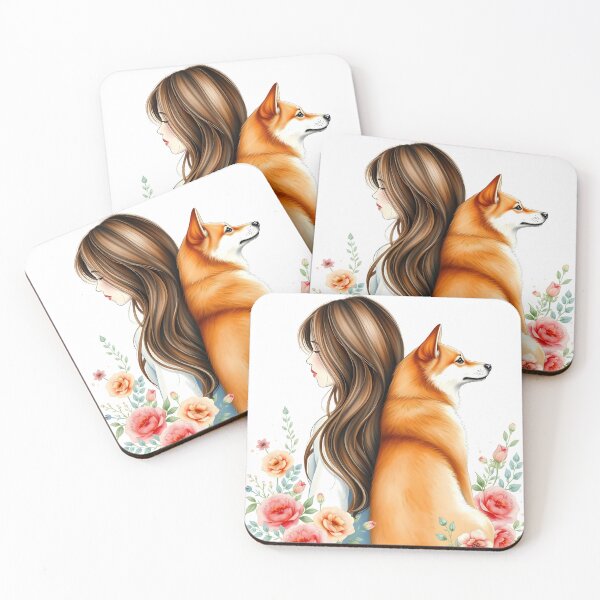 Item preview, Leaning to my Beloved Shiba Inu dog floral dog art designed and sold by EmeraldeaArt.