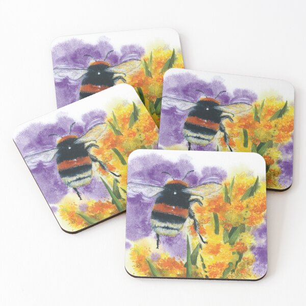 Item preview, Flying bumblebee in a sea of flowers – mixed media art designed and sold by Laura Hartleif.