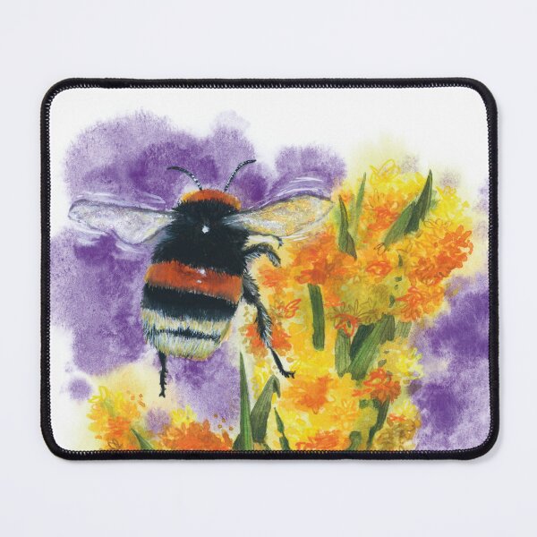 Item preview, Flying bumblebee in a sea of flowers – mixed media art designed and sold by Laura Hartleif.