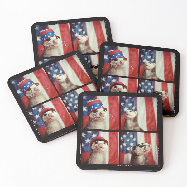 Item preview, Cute Ferret in USA Flag Hat with Stars and Stripes Background – 4th of July Art designed and sold by RockFireMerch.