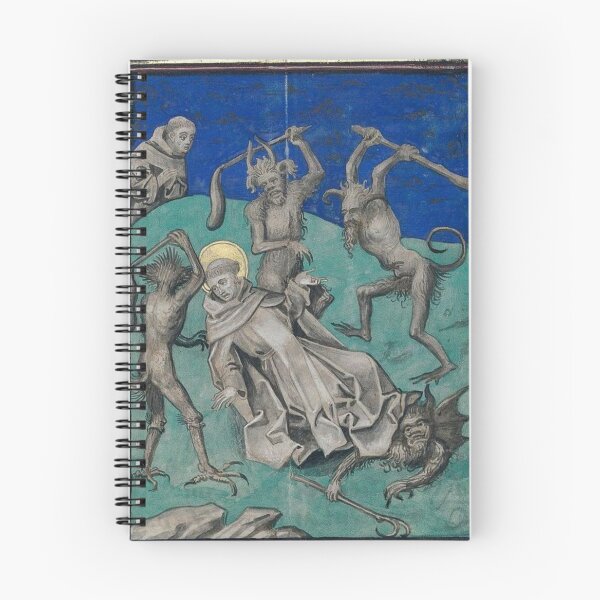 Item preview, Saint being beaten and tempted by demons from a medieval miniature designed and sold by VintageManiac.