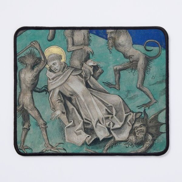 Item preview, Saint being beaten and tempted by demons from a medieval miniature designed and sold by VintageManiac.