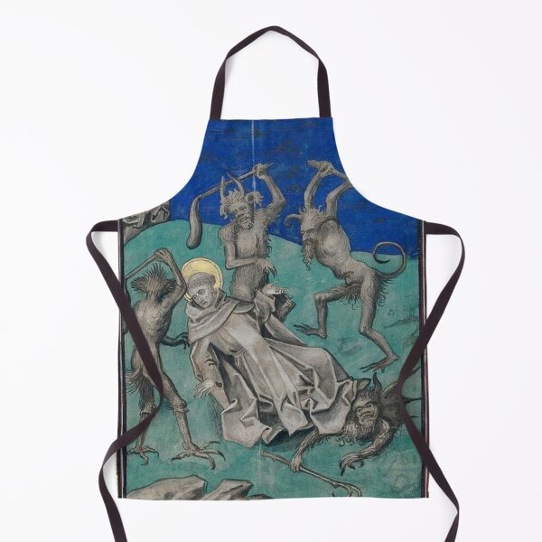 Item preview, Saint being beaten and tempted by demons from a medieval miniature designed and sold by VintageManiac.