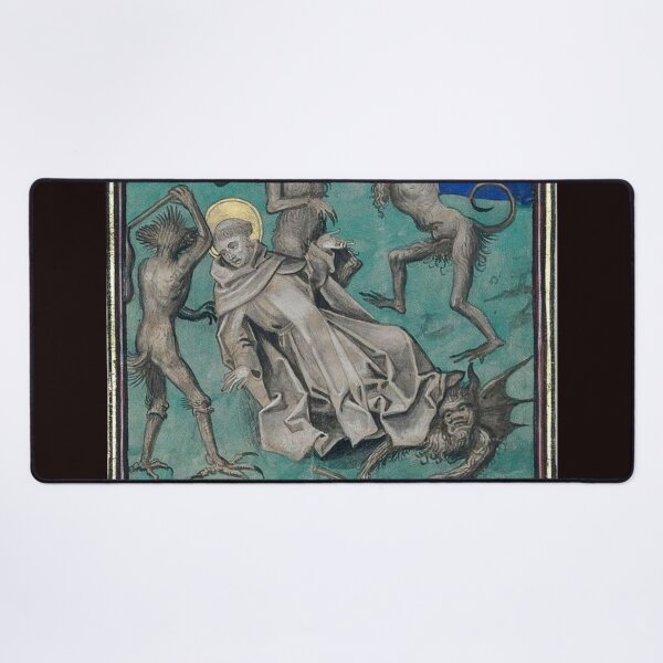 Item preview, Saint being beaten and tempted by demons from a medieval miniature designed and sold by VintageManiac.