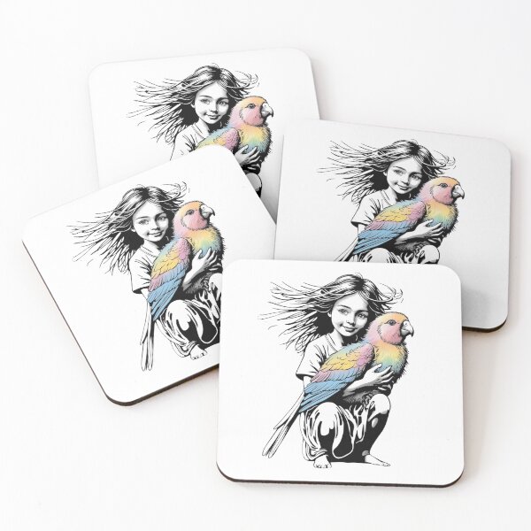 Item preview, Girl Embracing a Parrot  designed and sold by AlinaSCorner.