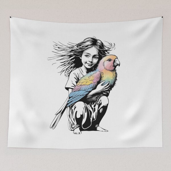 Item preview, Girl Embracing a Parrot  designed and sold by AlinaSCorner.