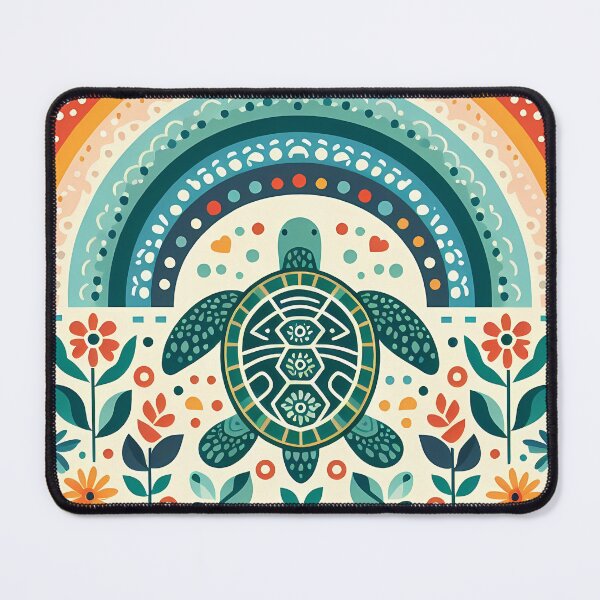 Item preview, Scandinavian Folk Art Cute Patterned Green Sea Turtle and Rainbow by heidiannemorris © designed and sold by FOLK ART FUSION by heidiannemorris.