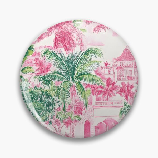 Item preview, Preppy Palm Beach toile in pink and green designed and sold by SophieClimaArt.