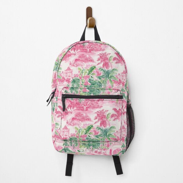 Item preview, Preppy Palm Beach toile in pink and green designed and sold by SophieClimaArt.