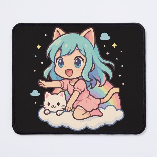 Item preview, Airi & Cloudy – Flying Cat Girl and Rainbow Kitten in Dreamy Pastels designed and sold by ColorSplash123.