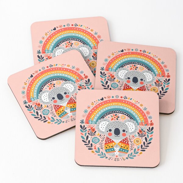 Item preview, Scandinavian Folk Art Cute Koala in a Rainbow Blanket by heidiannemorris © designed and sold by FOLK ART FUSION by heidiannemorris.
