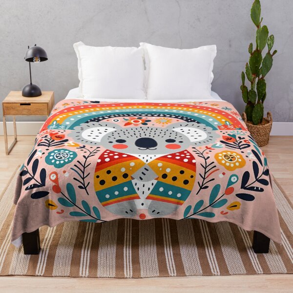 Item preview, Scandinavian Folk Art Cute Koala in a Rainbow Blanket by heidiannemorris © designed and sold by FOLK ART FUSION by heidiannemorris.