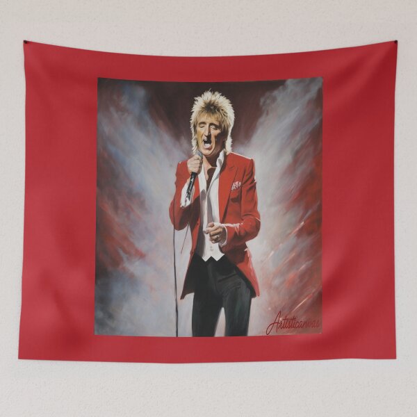 Item preview, "Energetic Performance: Rod Stewart in Red and White" designed and sold by Artisticanvas.