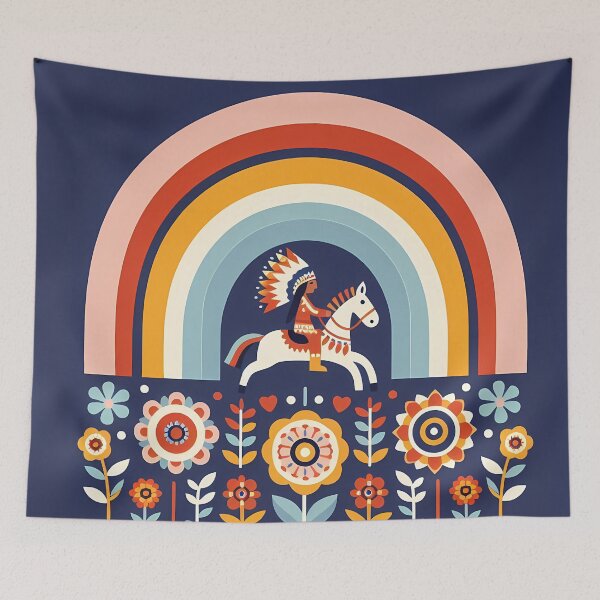 Item preview, Scandinavian Folk Art Colourful American Rider by heidiannemorris © designed and sold by FOLK ART FUSION.