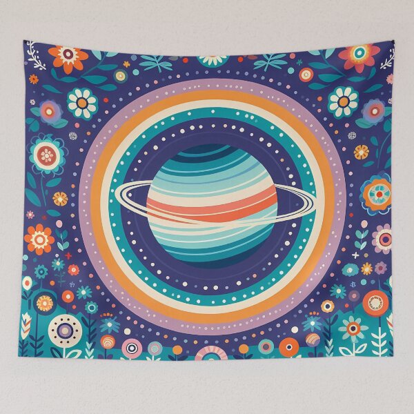 Item preview, Scandinavian Folk Art Colourful Patterned Saturn and Rings by heidiannemorris © designed and sold by FOLK ART FUSION by heidiannemorris.