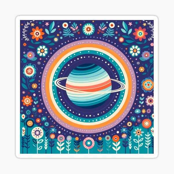 Item preview, Scandinavian Folk Art Colourful Patterned Saturn and Rings by heidiannemorris © designed and sold by FOLK ART FUSION by heidiannemorris.