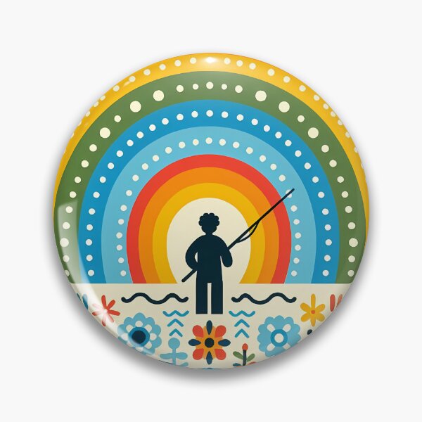 Item preview, Scandinavian Folk Art Whimsical Sunset Rainbow Fishing by heidiannemorris © designed and sold by FOLK ART FUSION by heidiannemorris.
