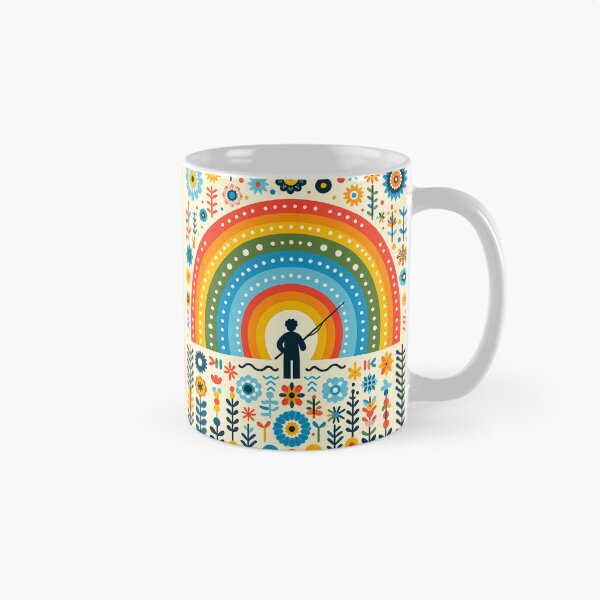 Item preview, Scandinavian Folk Art Whimsical Sunset Rainbow Fishing by heidiannemorris © designed and sold by FOLK ART FUSION.