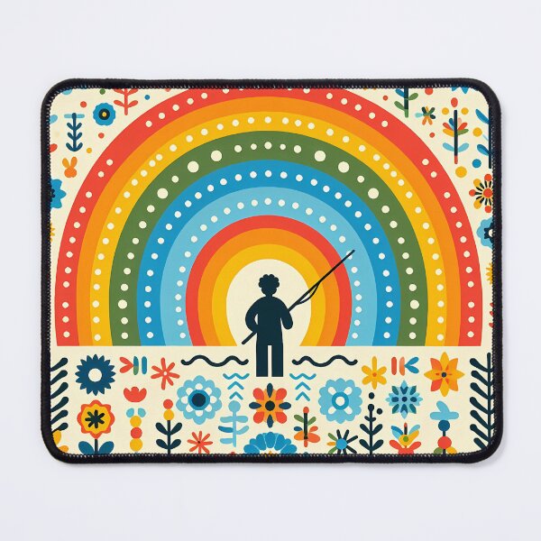Item preview, Scandinavian Folk Art Whimsical Sunset Rainbow Fishing by heidiannemorris © designed and sold by FOLK ART FUSION.
