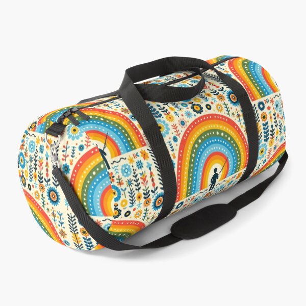Item preview, Scandinavian Folk Art Whimsical Sunset Rainbow Fishing by heidiannemorris © designed and sold by FOLK ART FUSION.