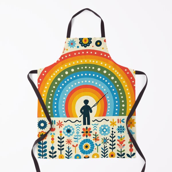 Item preview, Scandinavian Folk Art Whimsical Sunset Rainbow Fishing by heidiannemorris © designed and sold by FOLK ART FUSION by heidiannemorris.