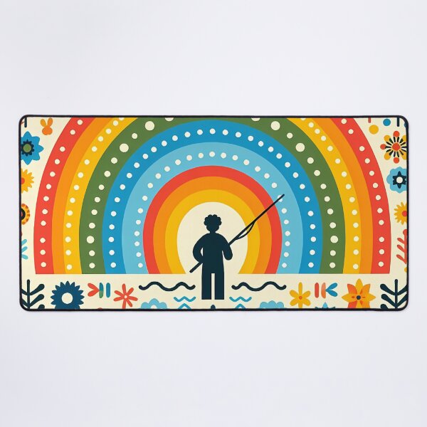 Item preview, Scandinavian Folk Art Whimsical Sunset Rainbow Fishing by heidiannemorris © designed and sold by FOLK ART FUSION by heidiannemorris.