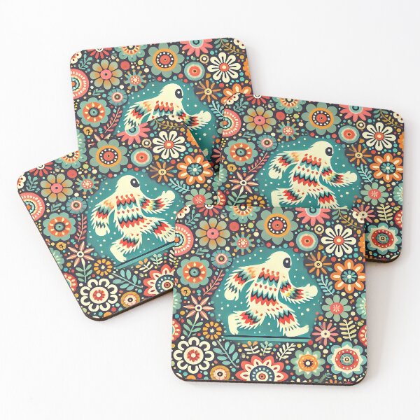 Item preview, Scandinavian Folk Art Cute Yeti on the Run by heidiannemorris © designed and sold by FOLK ART FUSION by heidiannemorris.