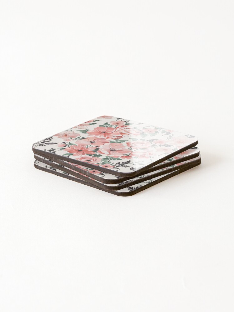 Thumbnail 4 of 5, Coasters (Set of 4), Pink Flower Pattern designed and sold by CoolPixels.