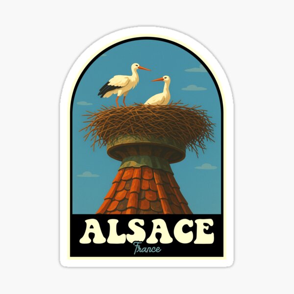 Vista previa del artículo con la obra «Diseño de viaje vintage de cigüeñas de Alsacia, Francia», diseñado y vendido por JackCurtis1991.