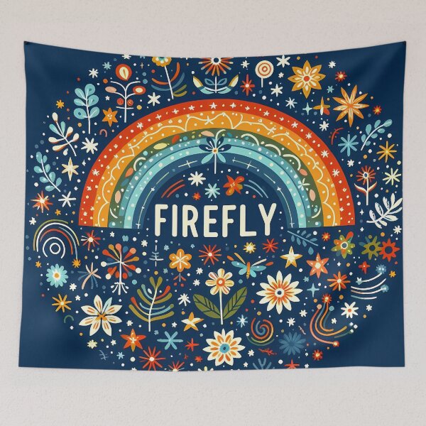 Item preview,  Scandinavian Folk Art Cute Glowing Fireflies and Rainbow by heidiannemorris © designed and sold by FOLK ART FUSION by heidiannemorris.