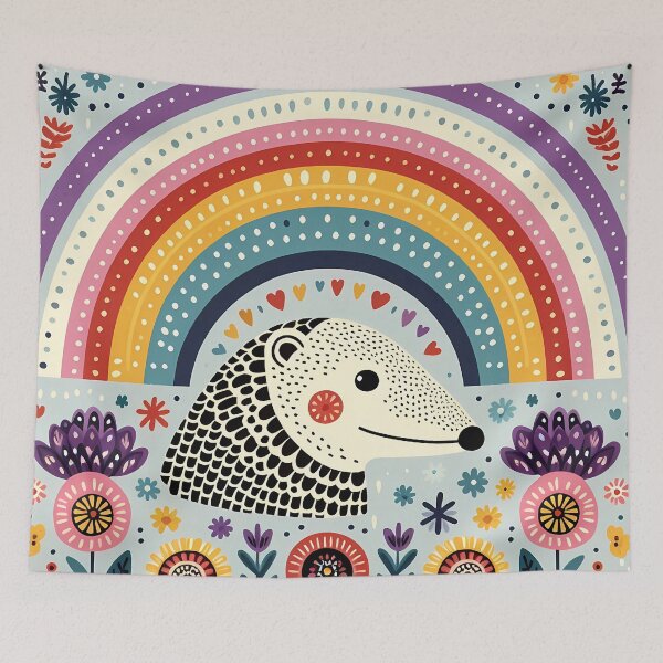 Item preview, Scandinavian Folk Art Cute Patterned Opossum and Rainbow by heidiannemorris © designed and sold by FOLK ART FUSION.