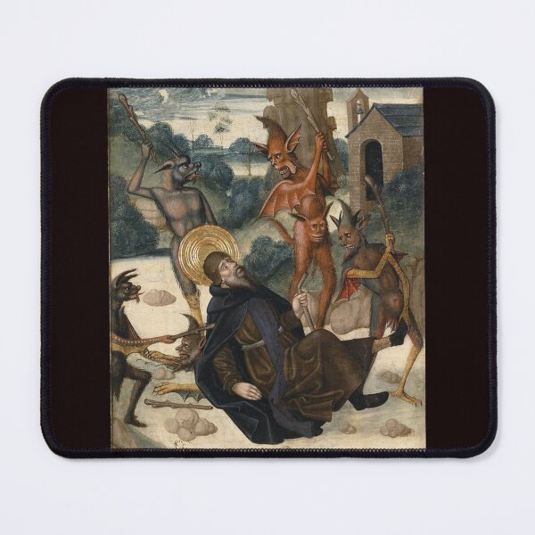 Item preview, Saint being beaten and tempted by demons from a medieval painting designed and sold by VintageManiac.
