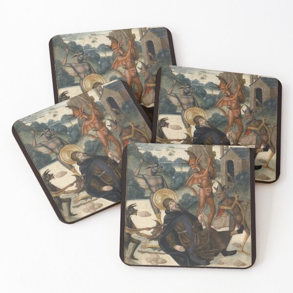 Item preview, Saint being beaten and tempted by demons from a medieval painting designed and sold by VintageManiac.