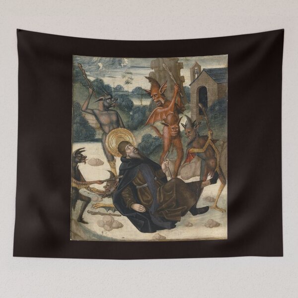 Item preview, Saint being beaten and tempted by demons from a medieval painting designed and sold by VintageManiac.