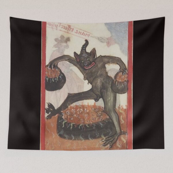 Item preview, Medieval Miniature of Sinners in Hell with a Giant Devil designed and sold by VintageManiac.