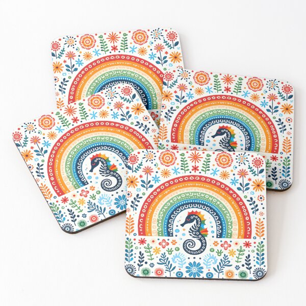 Item preview, Scandinavian Folk Art Cute Patterned Seahorse and Rainbow by heidiannemorris © designed and sold by FOLK ART FUSION by heidiannemorris.