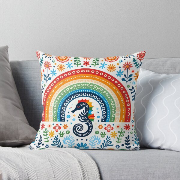 Item preview, Scandinavian Folk Art Cute Patterned Seahorse and Rainbow by heidiannemorris © designed and sold by FOLK ART FUSION by heidiannemorris.